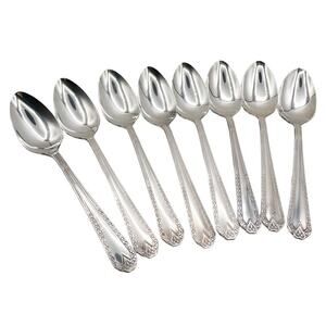 Atq Art Deco National Silver Co EPNS Silver Plate Tea Spoons "Twelve" Set of 8